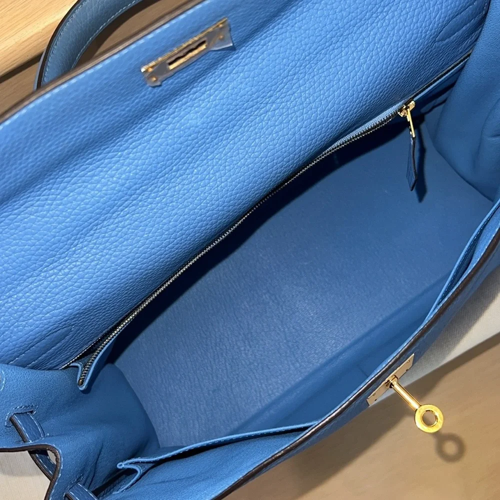 Hermès Kelly 35 Retourne Blue Paradis Clemence GHW - Picture 8 of 14